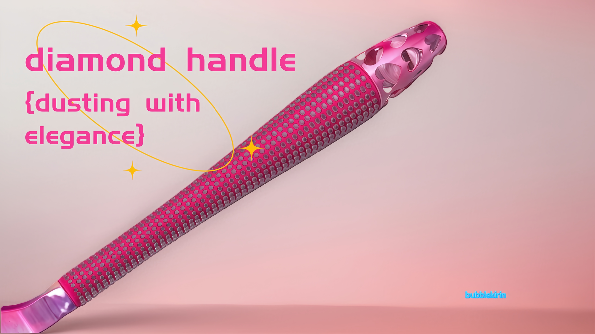Pink diamond handle with text on a gradient background